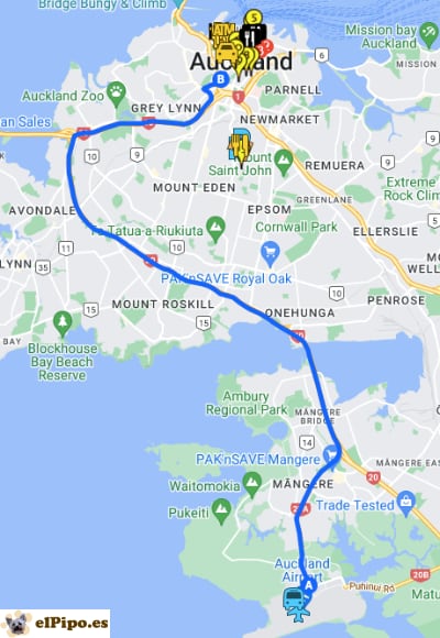 itinerario entre el aeropuerto y el centro de la ciudad