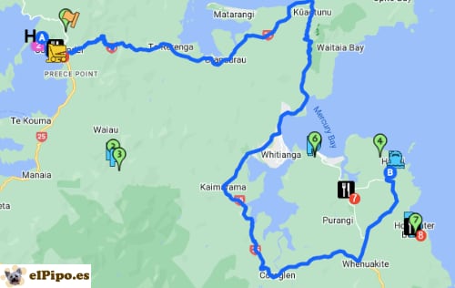 itinerario hasta Cathedral Cove