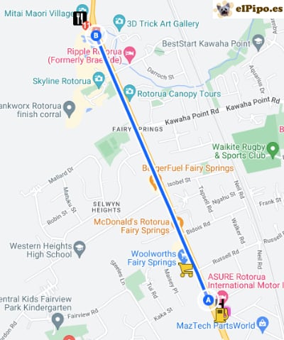 itinerario entre el hotel y Mitai