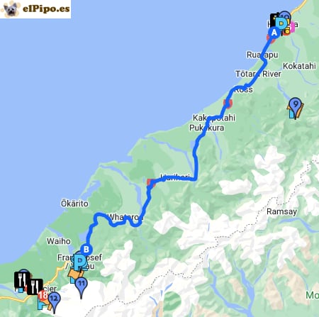 itinerario hasta Waiau
