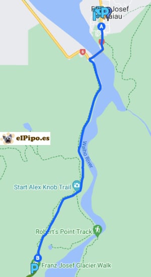 itinerario hasta Glaciar Franz Josef 