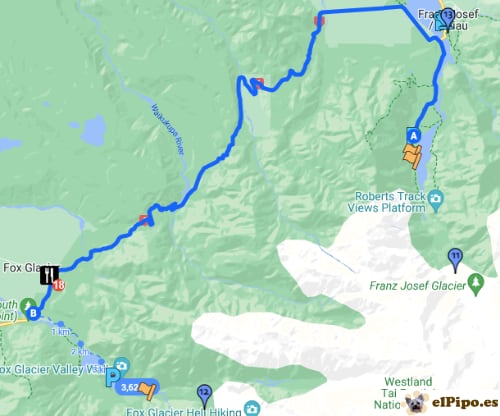 recorrido hasta el mirador de Fox Glacier 