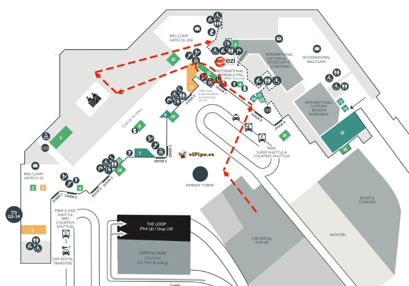 plano del primer piso del aeropuerto de Christchurch
