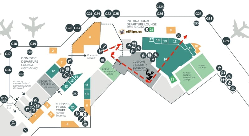 plano del segundo piso del aeropuerto de Christchurch
