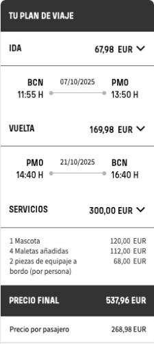 costes y horario de los vuelos