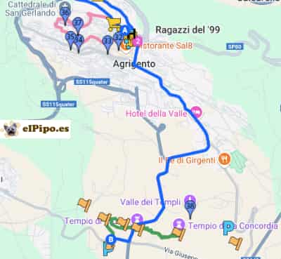 itinerario hasta acceso principal de Valle dei Templi