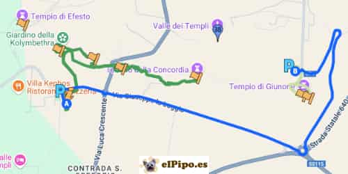 itinerario hasta la entrada este del Valle dei Templi