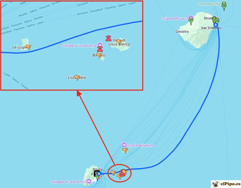 navegación entre los islotes de panarea