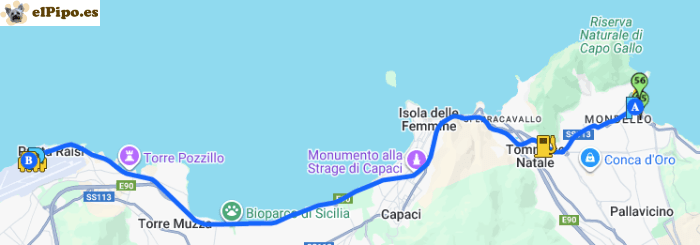 itinerario hasta el aeropuerto de Palermo