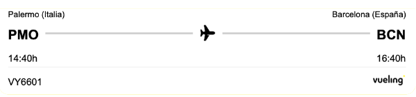 vuelo entre Palermo y Barcelona